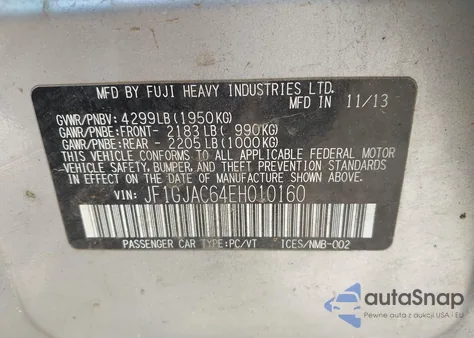 2014 Subaru Impreza Premium z USA, uszkodzony, nr VIN JF1GJAC64EH010160